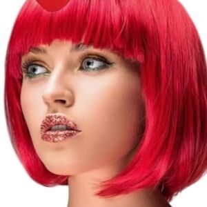 Red Bob Wig with Bangs Wig Women's Disco Party Costume Red Short Wig One Size